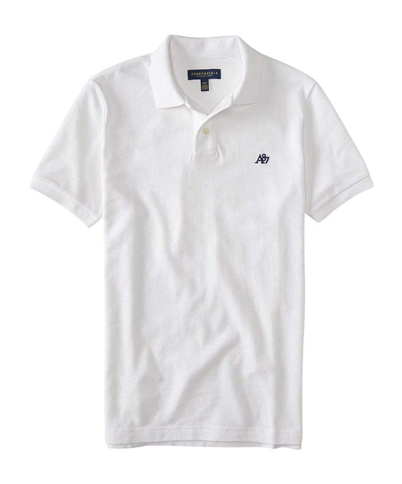 AEROPOSTALE Men's Solid Uniform Logo Rugby Polo Shirt (X-Large, White 102) - Image 1